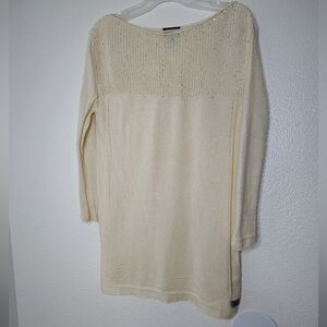 Escada Cashmere - Silk Cream Crew Neck Tunic Sweater Sz S Knit & Sequin Detail.
